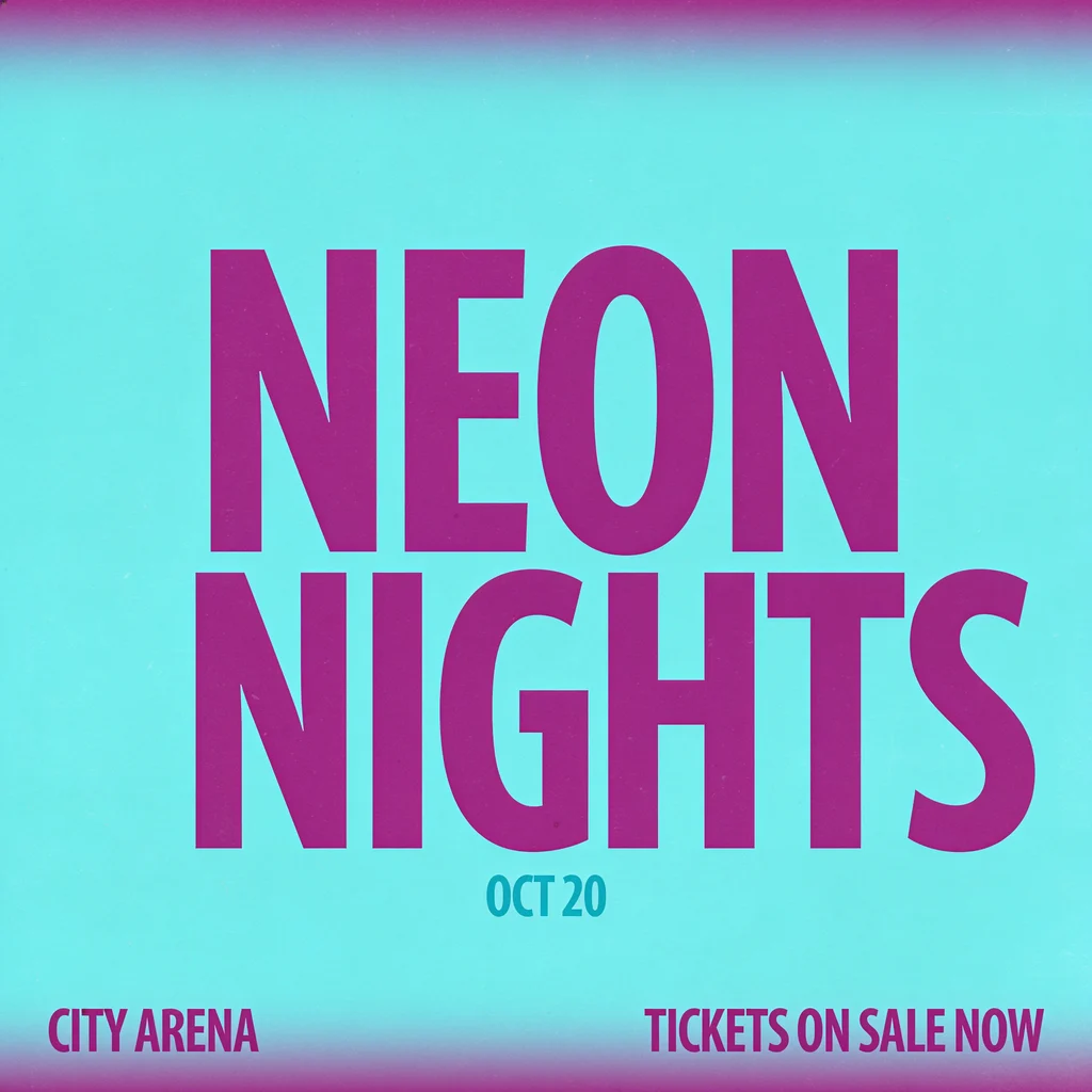 Affiche de concert minimaliste générée par IA avec une typographie audacieuse NEON NIGHTS